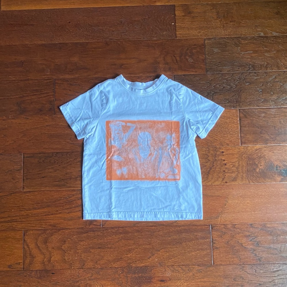 Screen Print Band Graphic Orange and White Baby Tee